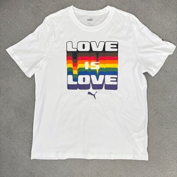 Puma Love Is Love LGBTQIA Pride Tee Shirt White Large Short Sleeve - Picture 1 of 7